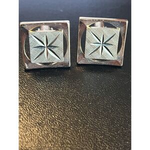 Vintage Swank Etched Star Starburst Rectangular Gold Tone Cufflinks 3/4"